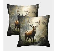 Forest Deer Majestic - Style d'art d'animaux Sauvages Housse Coussin 2 Pièces Disponible Toutes Les Saisons Taie d'oreiller Decoration Carré Housses Coussins Canape Luxe pour Siège Maison 50x50cm