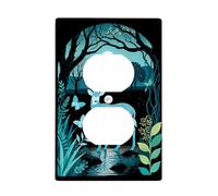 Forest Deer Plaque d'interrupteur/cache-prise, motif faune bleu turquoise pour décoration d'intérieur, plaques murales en thermoplastique, prise duplex simple de taille standard