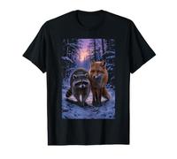 Forest Fox Scène de Vie Sauvage Raton Laveur T-Shirt Graphique avec Valeur