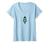 Forest Friend Eco Nature Lover Pin Tree T-Shirt avec Col en V, Femme, Bleu Céleste, S