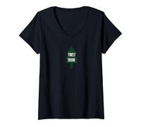 Forest Friend Eco Nature Lover Pin Tree T-Shirt avec Col en V, Femme, Noir, S