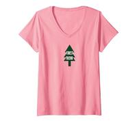 Forest Friend Eco Nature Lover Pin Tree T-Shirt avec Col en V, Femme, Rose, S