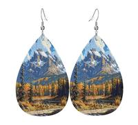 Forest in the painting Boucles d'oreilles en cuir en forme de larme pour femme - Boucles d'oreilles pendantes légères en PVC avec crochets en argent 925, imprimés double face | Cadeau hypoallergénique