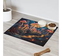 Forest Magic Tapis d'alimentation pour animal domestique Motif champignon pour chat et chien Tapis d'alimentation pour animal domestique Tapis d'alimentation absorbant Nti-Slip Contain Spills Protège