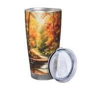 Forest Maple Creek Water Bridge - Tasse à café isotherme en acier inoxydable de 591 ml avec couvercle et paille - Bouteille d'eau durable pour boissons froides et chaudes