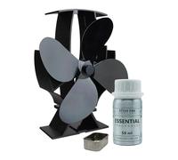 Forest Master - Ventilateur de poêle SuperFast Mini Air semi-chauffant avec porte-parfum - Pour poêles à bois et brûleurs à bûches - Répartition efficace de la chaleur (comprend 1 parfum) (Noir satiné