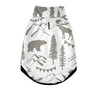 Forest Moose Bear Mountain Trees Wild Nature Retro Gris Style Gilet d'hiver pour animal domestique avec trous de suspension, coupe-vent en polaire extra chaude pour chien et chat Taille S