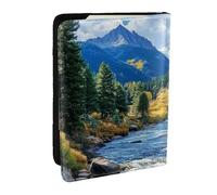 Forest Mountain View, Porte-passeport imprimé pin vert, étui de voyage en cuir PU pour homme et femme, 16,5 cm, Noir , Taille unique