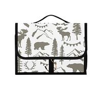 Forest Orignal Bear Mountain Trees Wild Nature Retro Grey Style 1 PC Hanging Toiletry Wash Bag Portable Makeup Organizer Brush Storage Case Portable Travel Cosmetic with Hook