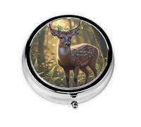 Forest Sika Deer Pilulier portable à 3 compartiments, peut être mis dans un portefeuille, une poche, léger et pratique, mini boîte à pilules ronde