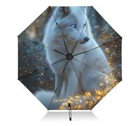 Forest White Wolf Parapluie portable SPF 50 Compact Coupe-vent Parapluie de voyage Noir Ouverture automatique Fermeture automatique Parapluie pour pluie et soleil avec housse