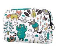 Forest Wolf Bear Fox and Owl Trousse de maquillage pour femme Trousse de toilette de voyage Grande pochette de maquillage pratique avec fermeture éclair, multicolore, 18.5x7.5x13cm/7.3x3x5.1in,