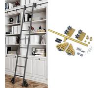 forestalk Kit de quincaillerie pour échelle de bibliothèque coulissante, capacité de 136 kg, système de rail roulant de 1 à 7,3 m avec roulette de frein pour la maison, l'entrepôt, la bibliothèque
