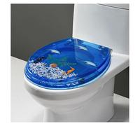 forestalk Ocean Series Art Abattant de toilette en résine à fermeture lente avec couvercle, effets 3D, couvercle de toilette robuste avec dauphin, étoile de mer, véritables coquillages et sable pour