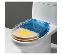 forestalk Ocean Series Art Abattant de toilette en résine à fermeture lente avec couvercle, effets 3D, couvercle de toilette robuste avec dauphin, étoile de mer, véritables coquillages et sable pour