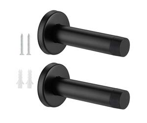 ForestM Lot de 2 butées de porte murales robustes en acier inoxydable noir mat durable pour plinthes et protection murale, butée de porte décorative moderne pour la maison