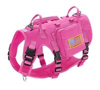 Forestpaw Harnais Tactique pour Chien de Taille Moyenne avec poignée, Gilet Anti-Traction de Style Militaire avec Poches réglables pour Chiens de Moyenne et Grande Taille, Rose Vif, Poitrine 49,5 à
