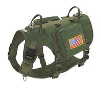 Forestpaw Harnais Tactique pour Chien de Taille Moyenne avec poignée, Gilet Anti-Traction de Style Militaire avec Poches réglables pour Chiens de Moyenne et Grande Taille, Vert, Poitrine 49,5 à 105,4