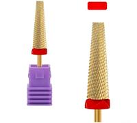 Foret à ongles extra long, fraise en alliage d'acier haute densité pour manucure pédicure, bande de ponçage en forme de cylindre avec grains à code couleur, tête de meulage dorée (E)