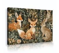 Forêt Animal Toile Art Mural Woodland Lapin Renard Cerf Photos Oeuvres d’art Impressions Nature Paysage Affiches Peinture pour Décor de Pépinière 35x55cm Cadre intérieur