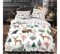 Forêt Animals Housse de Couette 3D Effet Microfibre Hypoallergique 3 Pièces Taie Super Douce Watercolor Woodland Linge de Lit Ultra Douce Entretien Facile for Garçons Adolescents Single（135x200cm）
