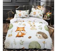 Forêt Animals Housse de Couette Microfibre Hypoallergique 3D Imprimé 3 Pièces Taie Ultra Douce Watercolor Woodland Theme Linge de Lit Respirante Entretien Facile for Adolescent King（220x240cm）