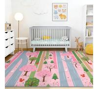 Forêt Arbre Fleur Douce Tapis de Salon 140 x 200 cm, Lavable en Machine Antidérapant Rêveur Illustration Poil Ras Tapis, pour Cuisine Salle à Manger Chambre, Multicolore