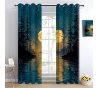 forêt au Clair de Lune Salon Rideaux Occultants, Vue sur Le lac Enfants Panneaux de Rideaux intérieurs, Reflet de la Pleine Lune Draperies, Nature Chambre Décoration Fenêtre L132 x H240cm x2