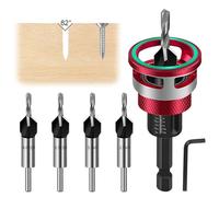 Foret Bois 4 Pces Frai Conique à Lamer Se,Perçage Précis Fraise à Lamer à queue Hexagonale 1/4",Fraise à Lamer Pour Bois Avec Butée de Profondeur,Perçage Régulier