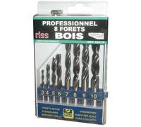 Foret bois - RISS - Coffret 8 Forets bois - 3 pointes - Ø3-4-5-6-7-8-9-10 mm