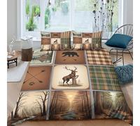 Forêt Cabin scène Housse de Couette Microfibre résistante 3 pièces 3D Effet Confortable Rustic Lodge Art Ensemble De Literie avec Fermeture Éclair Douce for Hommes Enfants Single（135x200cm）