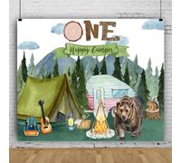 Forêt Camping Thème Toile De Fond Un Heureux Campeur Fête D'anniversaire Décorations Tente Feu De Camp Animal Aventure Photographie Fond Gâteau Table Bannière 270x180cm[Cli3453]