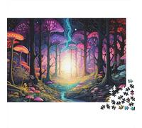 Forêt Champignon Fantastique Puzzle 1000 pièces Cadeau pour adultes Forêt Champignon Néon Coucher de Soleil Ruisseau Premium Épais Robuste Haute Qualité Difficile Relaxation Antistress 70x50cm/1000pcs