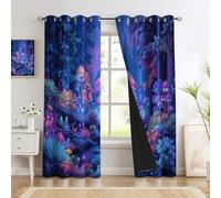 Forêt Champignons Mystérieuse Lot De 2 Rideaux Occultants, Plantes Étranges Rideau Thermique Isolant Anti Froid, 140 X 240 Cm, Rideaux Occultant avec Œillets Rideau Fenetre