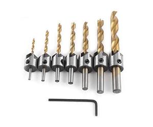 Foret Chanfrein, Jeu de Forets à Chanfreiner Alésoir de Menuiserie pour le Travail, Outil à Aléser Tige Ronde avec Clé Hexagonale(7pcs,3-10mm)