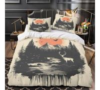 Forêt Coucher de soleil Ensemble De Literie 3D Imprimée Microfibre Résistante 3 Pièces 2xTaies Douce Vintage Woodcut Linge de Lit Super Douce Léger for Garçons Adolescents Super king（260x220cm）
