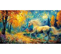 Forêt d'automne avec Deux Chevaux et Un cœur de Feuille Puzzle 1000 pièces pour Adultes - Jeu Familial Difficile & Stimulant Activité à Domicile 38x52/1000pcs
