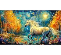 Forêt d'automne avec Deux Chevaux et Un cœur de Feuille Puzzle 1000 pièces pour Adultes - Papier recyclé Activité à Domicile & Idée Cadeau Parfaite 75x50/1000pcs