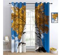 Forêt d'automne Chambre Rideau Occultant, Bouleau doré Rideaux Oeillets, Ciel Bleu et paysages Magnifiques Salon Draperies, paysages naturels Panneaux de Rideaux intérieurs L132 x H214cm 2 Panneaux