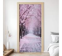 Forêt de Cerisiers en Fleurs Autocollant Porte 3D Arbre Fleur Rose Affiche Floral Printemps Stickers Porte Poster de Porte PVC Auto-adhésif pour Salon Cuisine Chambre Salle de Bain 83x204 cm W5s272