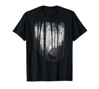 Forêt de clair-obscur la nuit avec une belle lune d'élan T-Shirt