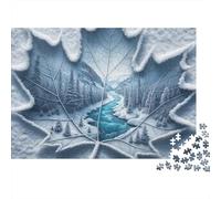 Forêt de Feuille d'érable gelée Puzzle 1000 Pièces Papier pour Adultes Scène rivière hivernale Jeu de Puzzle 1000 Pièces Relaxation Maison Cadeau 70x50cm/1000pcs