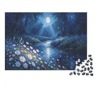 Forêt de Nuit Ruisseau 1000 Pièces Puzzle Papier pour Adultes Fleurs Nocturnes Détente Décoration Coffret Cadeau 52x38cm/1000pcs