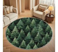 ForêT de Pins Tapis Rond 100 cm Intérieur & Extérieur Doux Antidérapant Lavable en Machine, Vert Foncé Tapis Décoratif de Style Moderne pour Salon Chambre Salle à Manger