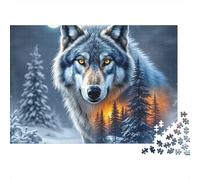 Forêt de Pleine Lune des Loups Puzzle 1000 Pièces - Carte D’Europe Puzzle, Concentration & Déco Murale, Pièces Robustes, 38x26cm/1000pcs