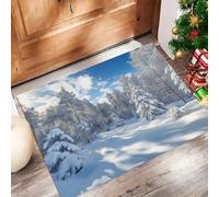Forêt d'hiver Paillasson D'Entrée Discret Absorbant - 40 X 60 Cm - Antidérapant - Paysages Naturels Tapis De Sol pour Entrée d'animaux Domestiques, Cuisine, Salle De Bain - Bleu