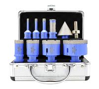 Foret Diamant Carrelage Boîte 10Pcs - 6/8/10/25/35/50/68mm Scie Cloche, 20mm Foret Fraise, 50mm Mèche à chanfrein, Adaptateur pour Céramique Porcelaine Carrelage Granit Marbre