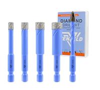 Foret Diamant Carrelage Set - 4Pcs 6/8/10/12mm Scie Cloche und 1Pc 6mm Foret en Carbure Perçage à Sec pour Céramique Porcelaine Carrelage Marbre Granit avec Changement Rapide Tige Hexagonale VENJELD