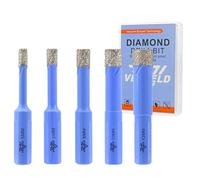 Foret Diamant Carrelage Set - 5/6/8/10/12mm 5Pcs Scie Cloche Diamant Perçage à Sec pour Céramique Porcelaine Carrelage Marbre Granit avec Tige Triangulaire VENJELD