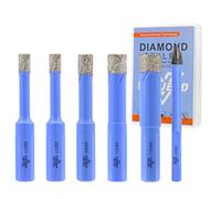 Foret Diamant Carrelage Set - 5Pcs 6/6/8/10/12mm Scie Cloche und 1Pc 6mm Foret en Carbure Perçage à Sec pour Céramique Porcelaine Carrelage Marbre Granit avec Tige Triangulaire VENJELD